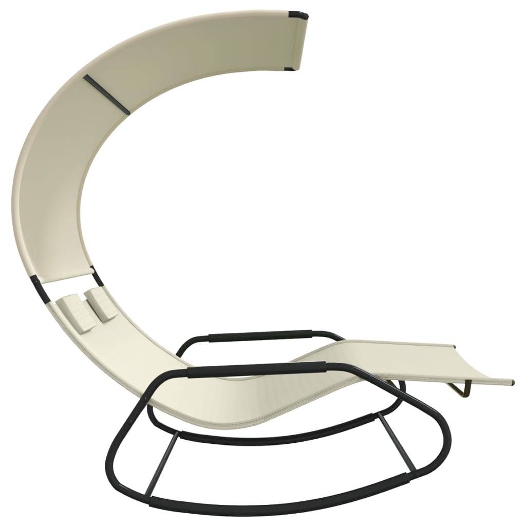 Helloshop26 - Transat chaise longue bain de soleil lit de jardin terrasse meuble d'extérieur double à bascule avec auvent 175,5 x 137,5 x 182,5 cm crème - Imagen 3