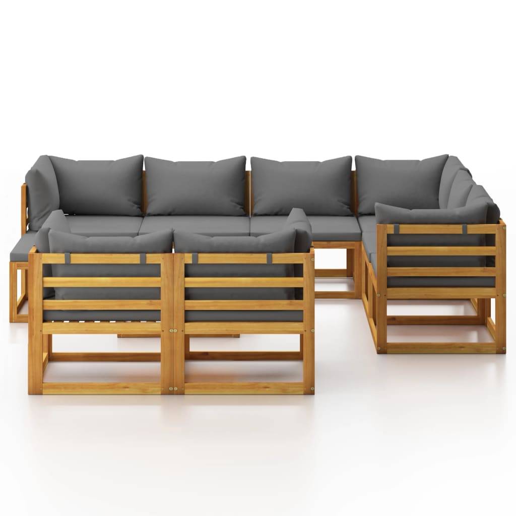 Helloshop26 - Salon de jardin meuble d'extérieur ensemble de mobilier 10 pièces avec coussin bois d'acacia solide - Imagen 2