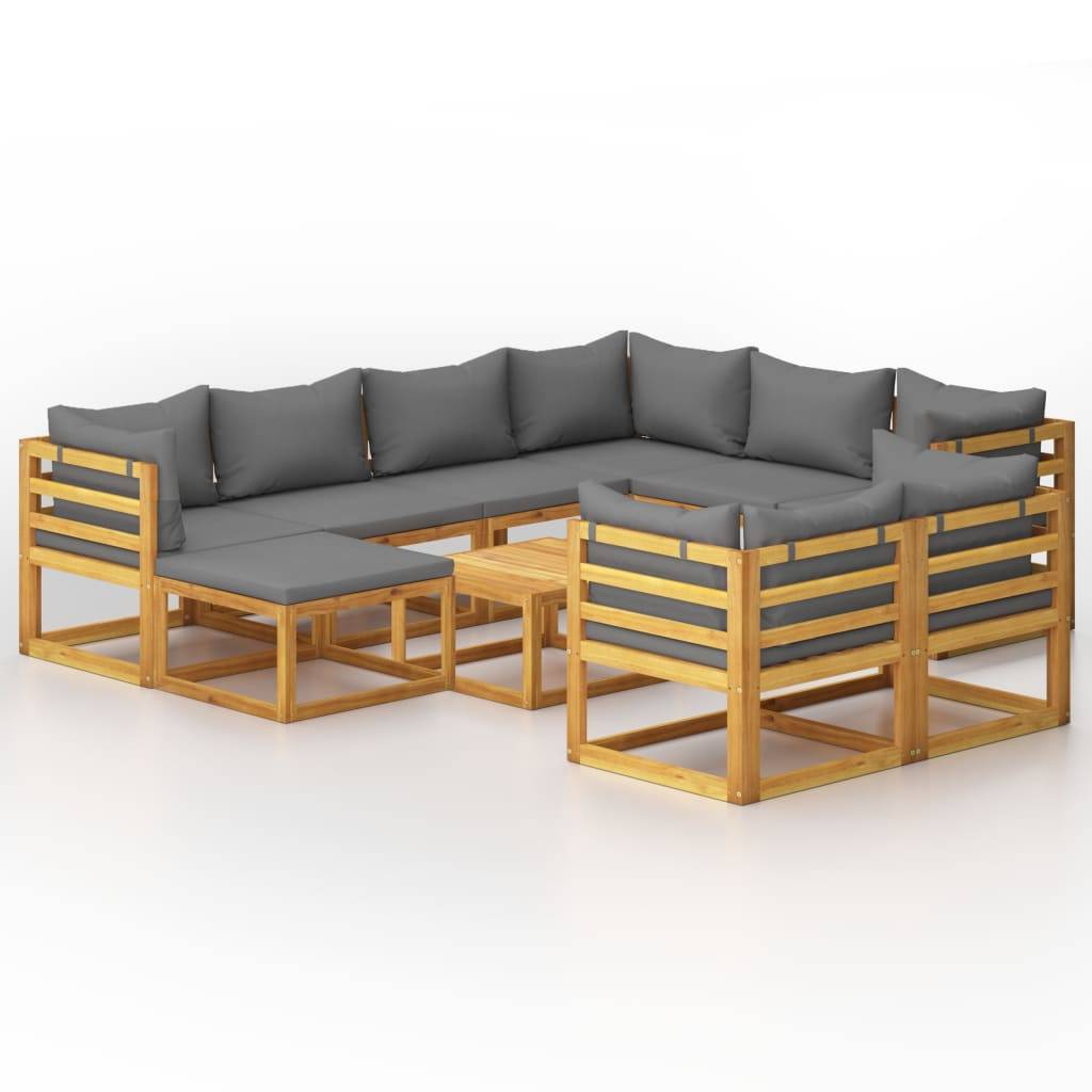 Helloshop26 - Salon de jardin meuble d'extérieur ensemble de mobilier 10 pièces avec coussin bois d'acacia solide - Imagen 1