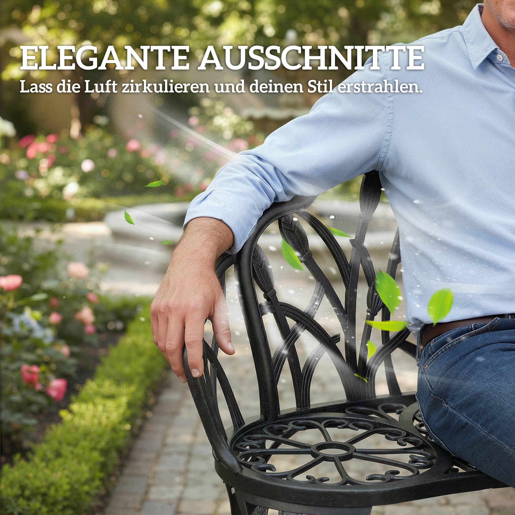 Banc de jardin 2 places : aluminium moulé, résistant, dossier tulipes, motif floral, 99x57x78 cm - Image 8