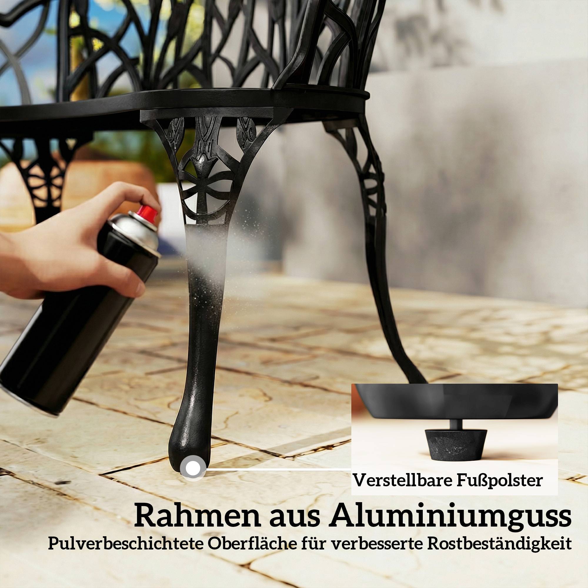 Banc de jardin 2 places : aluminium moulé, résistant, dossier tulipes, motif floral, 99x57x78 cm - Image 5