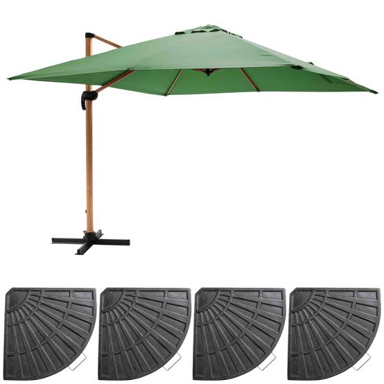 Oviala - Parasol déporté 3x3m et 4 dalles lestées effet bois vert cactus Brescia - Oviala - Image 2