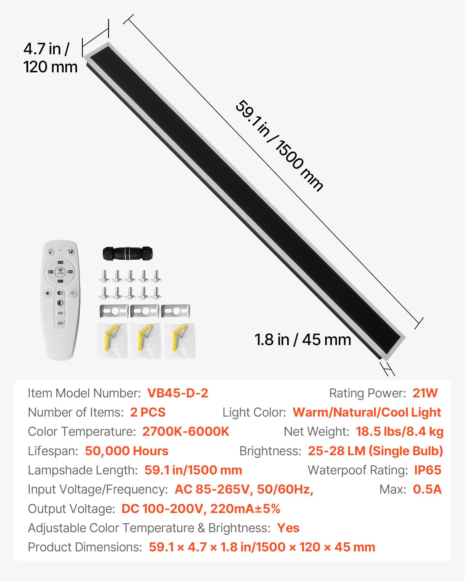 VEVOR Applique Murale Extérieur Éclairage LED 27 W Lot de 2 1,5 m 2700 K-6000 K - Image 7