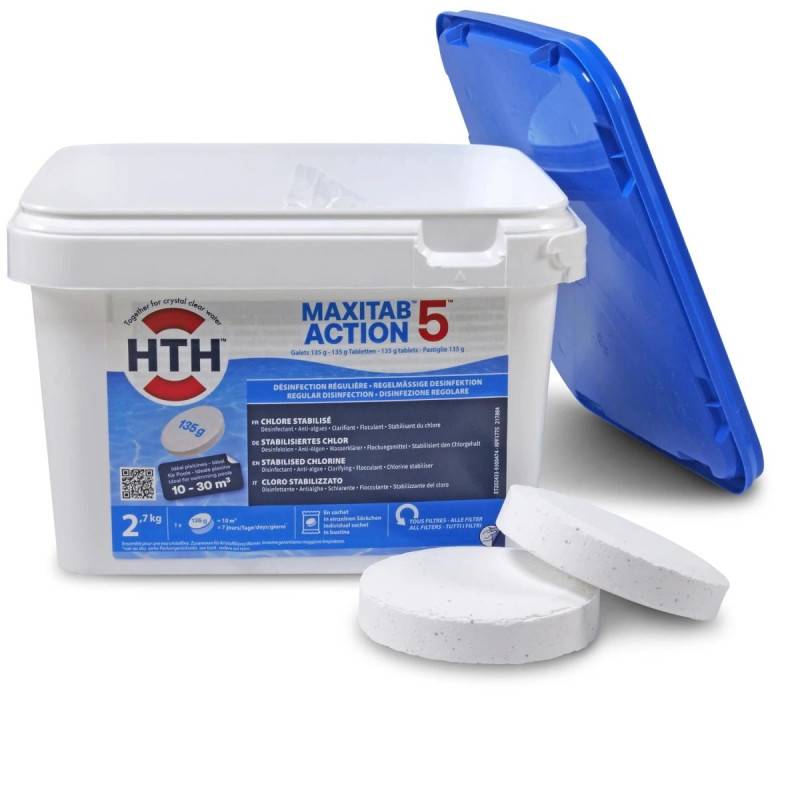 Chlore stabilisé hth® MAXITAB Action 5 - Galets 135g - 2,7 kg - 2,7 kg - Imagen 1