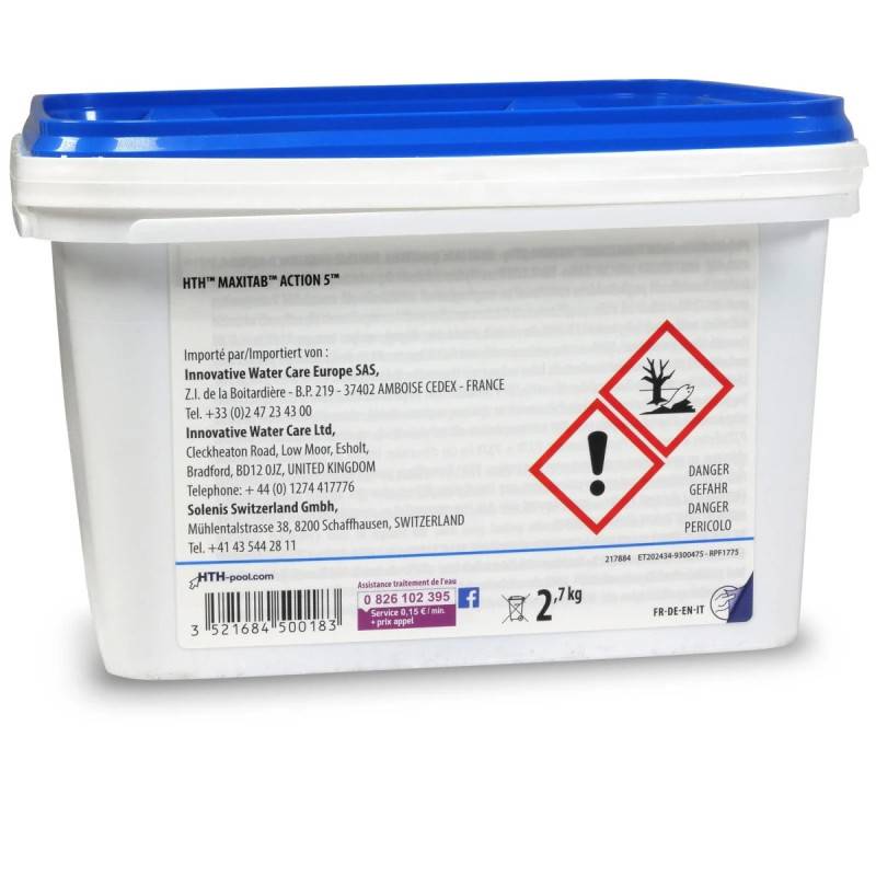 Chlore stabilisé hth® MAXITAB Action 5 - Galets 135g - 2,7 kg - 2,7 kg - Imagen 3