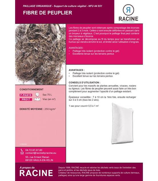 Paillage fibres de peuplier bio paillage naturel 50L RACINE PRO81 - Image 2