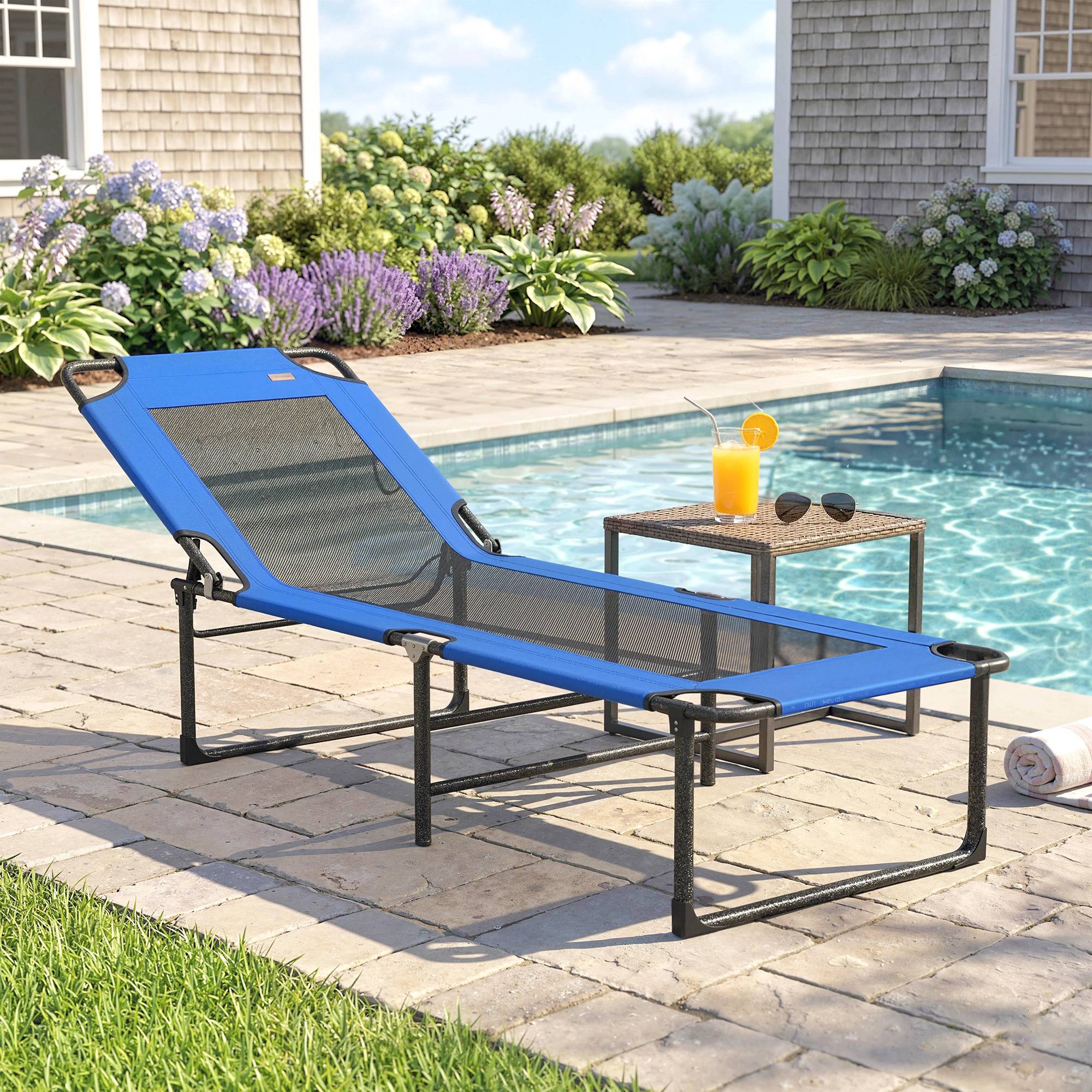 Sans Marque - Poubelle pliable Tumbona avec dossier réglable en 4 positions et revêtement textile. Charge maximale : 120 kg. Dimensions : 175 x 58 x 68 cm. Bleu. - Image 3