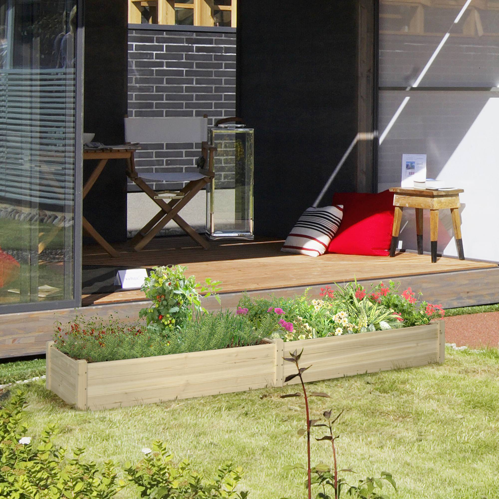 Grand Carré Potager en Bois 244 cm avec Séparateur et Feutre de Drainage Inclus - ComfortXL Outdoor Living - Image 3