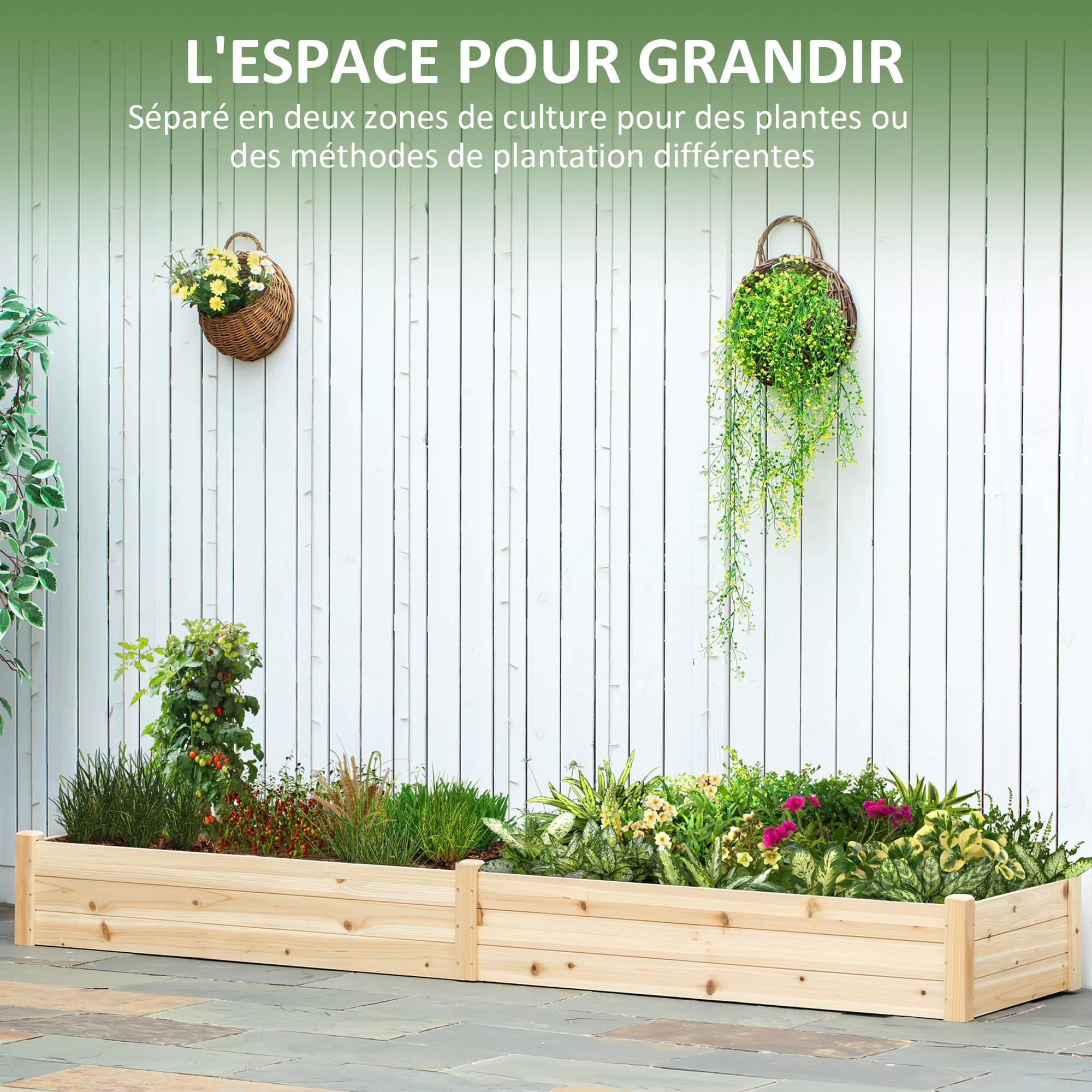 Grand Carré Potager en Bois 244 cm avec Séparateur et Feutre de Drainage Inclus - ComfortXL Outdoor Living - Image 6