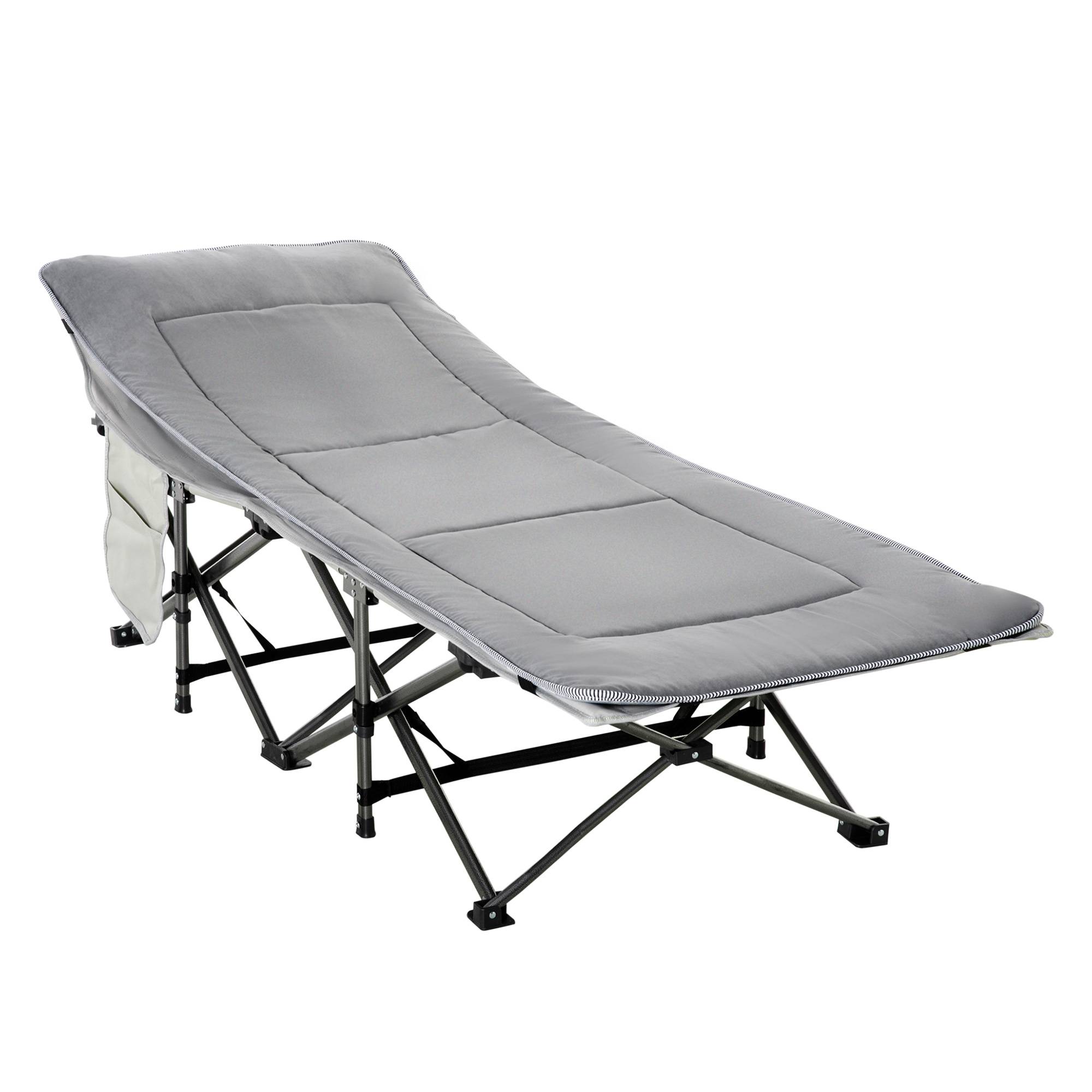 Lit de camp pliable et rembourré avec poche de rangement, 188x64,5x53 cm, gris clair - Image 2