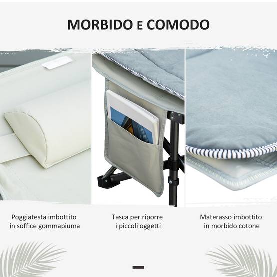 Lit de camp pliable et rembourré avec poche de rangement, 188x64,5x53 cm, gris clair - Image 9