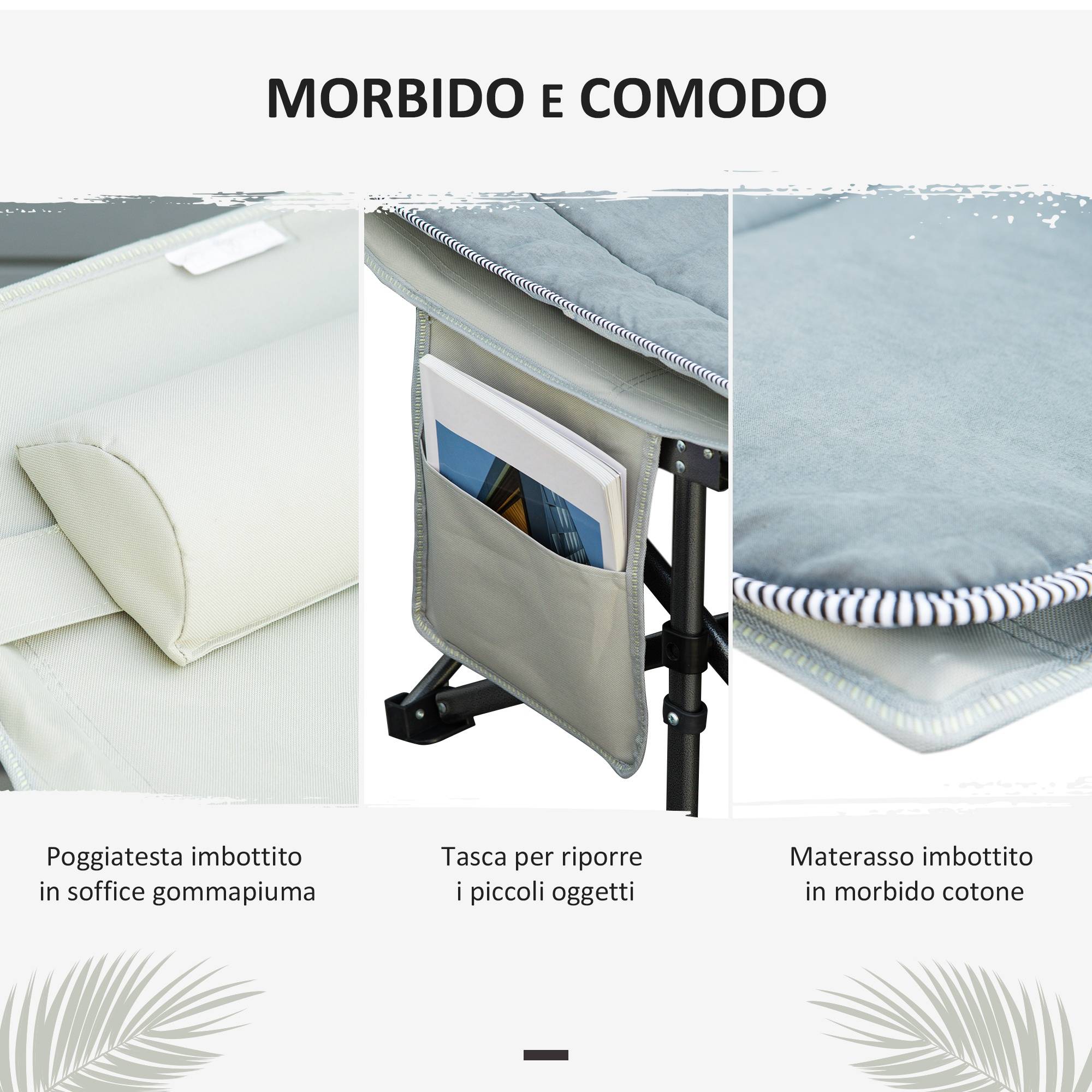 Lit de camp pliable et rembourré avec poche de rangement, 188x64,5x53 cm, gris clair - Image 9