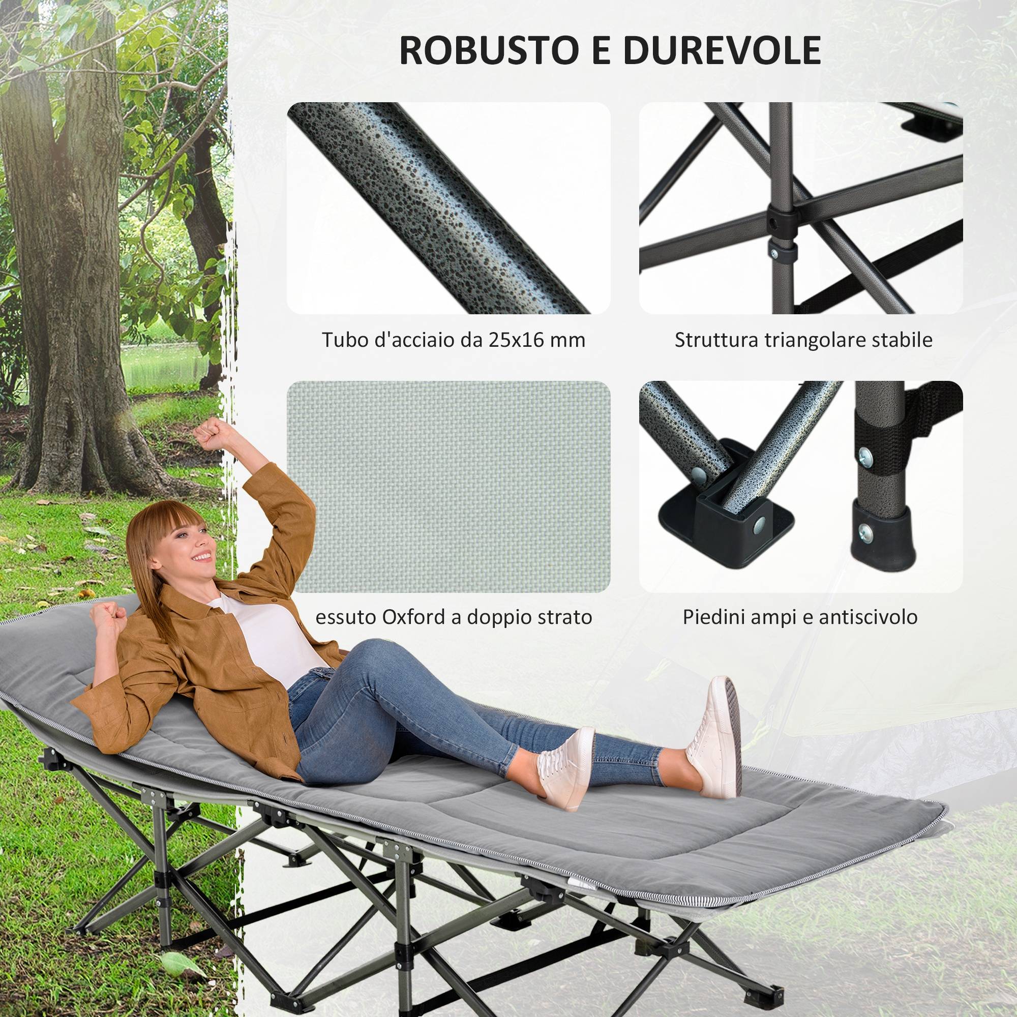 Lit de camp pliable et rembourré avec poche de rangement, 188x64,5x53 cm, gris clair - Image 7