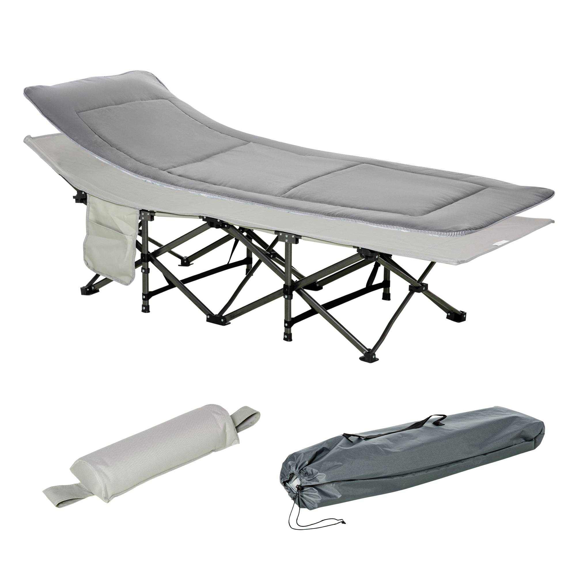 Lit de camp pliable et rembourré avec poche de rangement, 188x64,5x53 cm, gris clair - Image 1