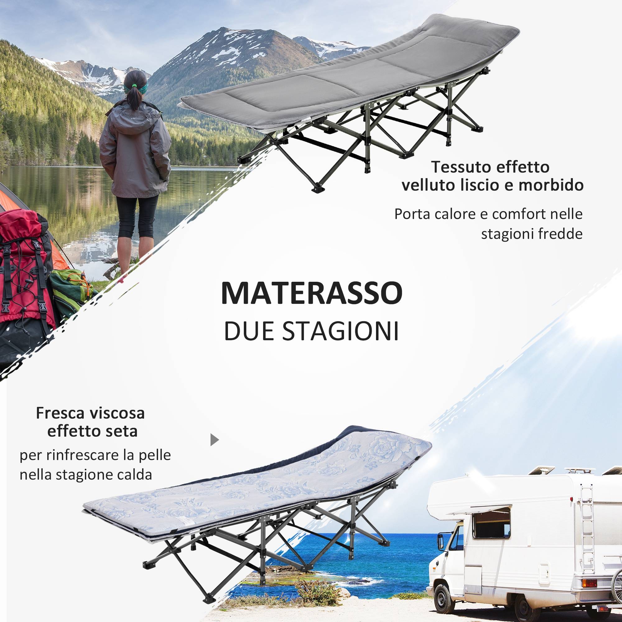 Lit de camp pliable et rembourré avec poche de rangement, 188x64,5x53 cm, gris clair - Image 6
