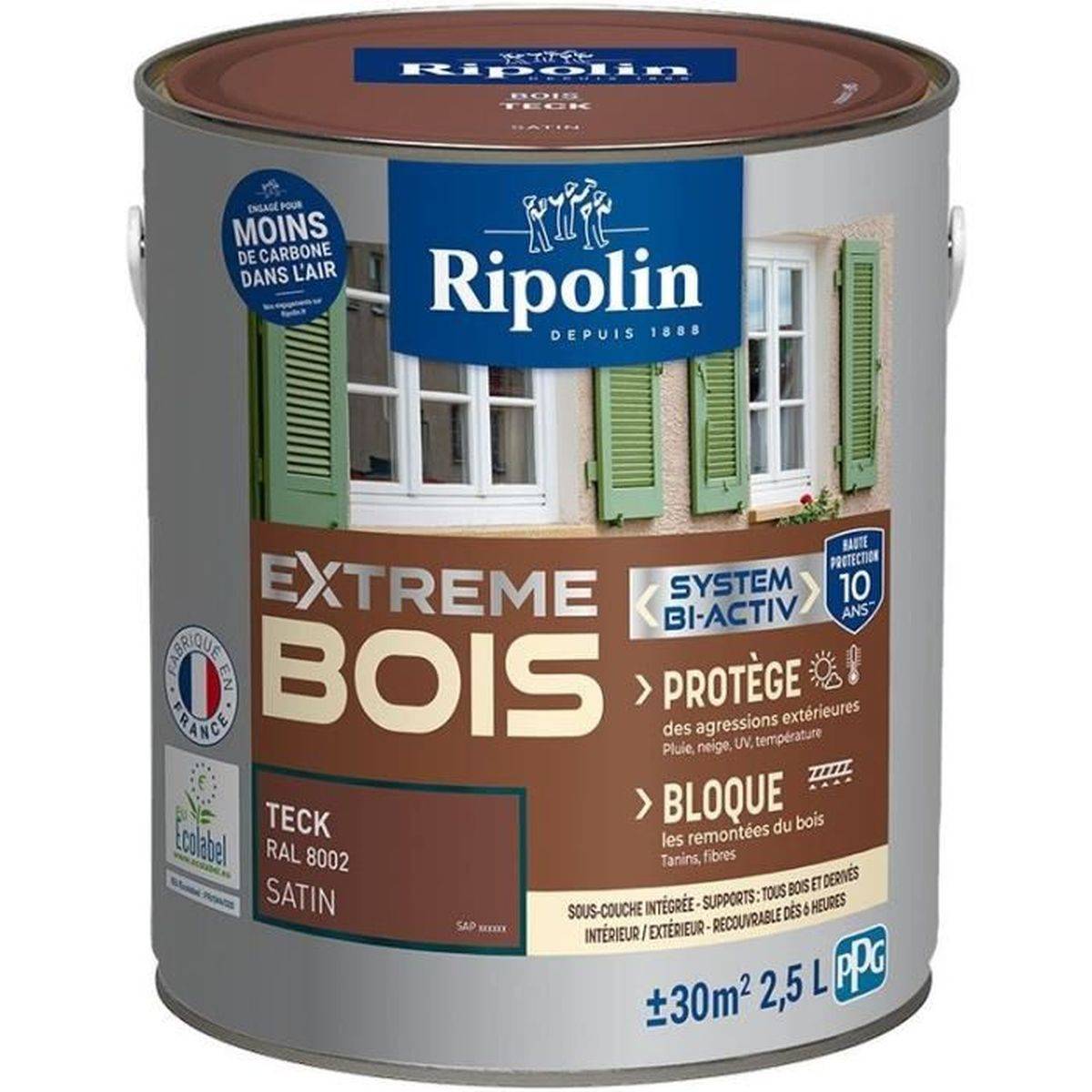 Ripolin - Peinture bois satin protection extrême teck 2,5 L bi-active 10 ans - RIPOLIN - Image 1