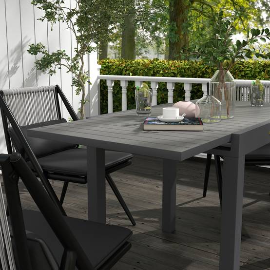 Table repas aluminium extensible grise 81/162x80x75cm, capacité 6 personnes jardin balcon - Image 7