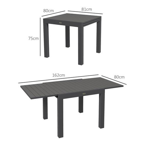 Table repas aluminium extensible grise 81/162x80x75cm, capacité 6 personnes jardin balcon - Image 3