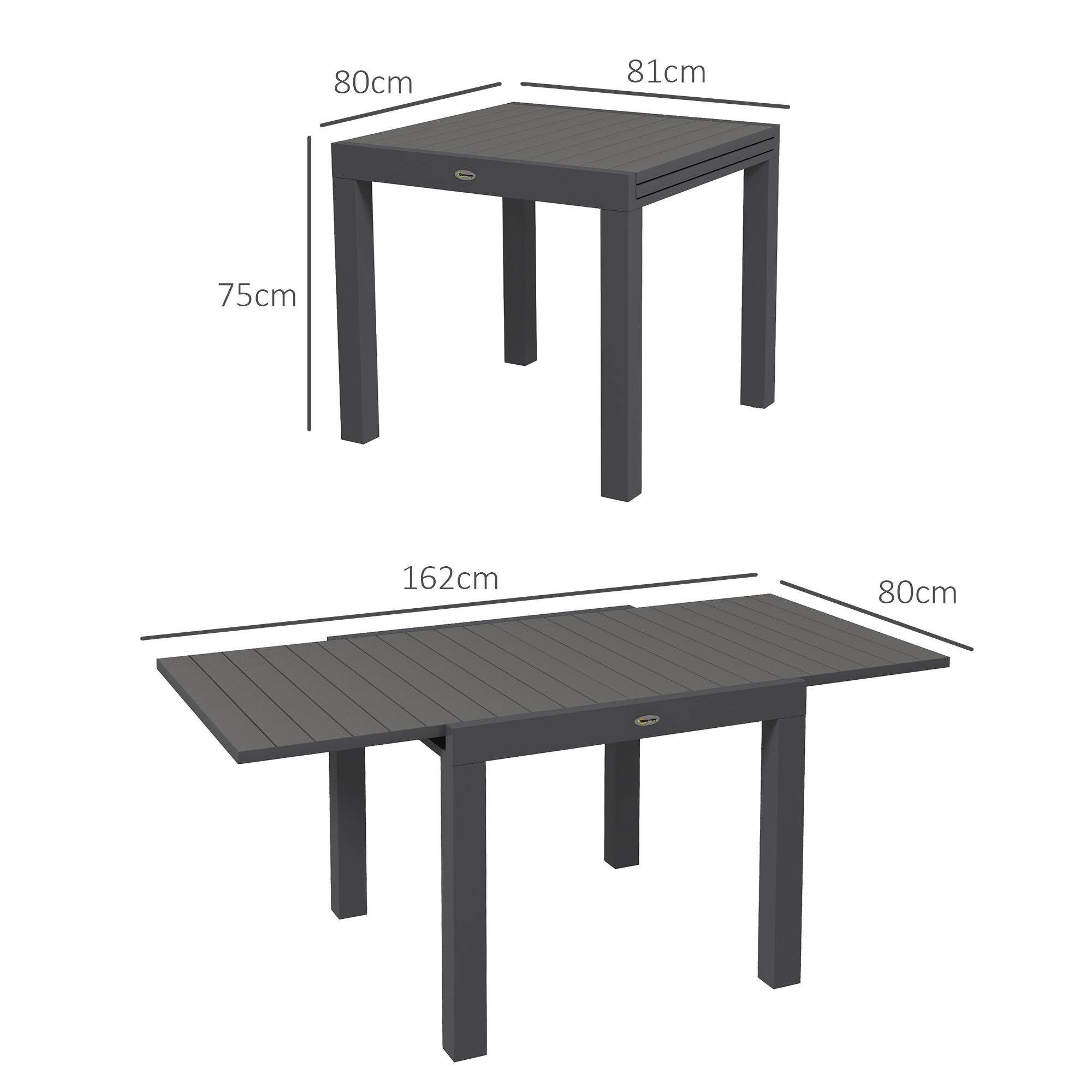 Table repas aluminium extensible grise 81/162x80x75cm, capacité 6 personnes jardin balcon - Image 3