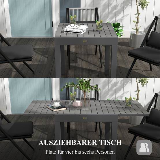Table repas aluminium extensible grise 81/162x80x75cm, capacité 6 personnes jardin balcon - Image 4