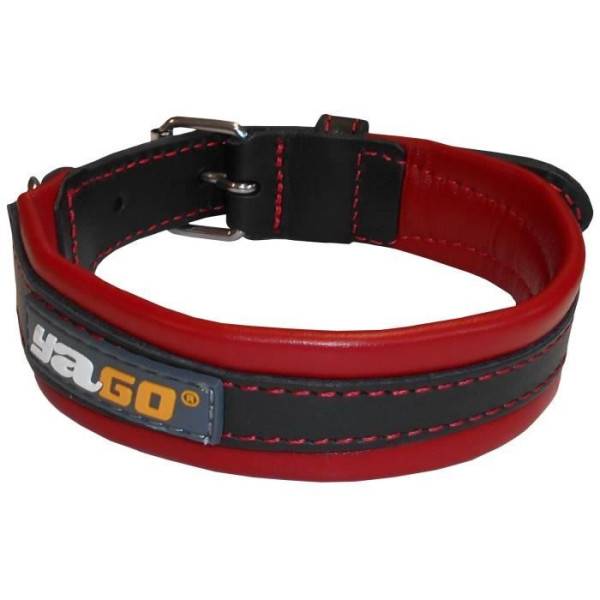 YAGO Collier en Cuir Noir et Rouge Souple et Réglable pour moyen chien, taille M 34-43 cm - Image 1
