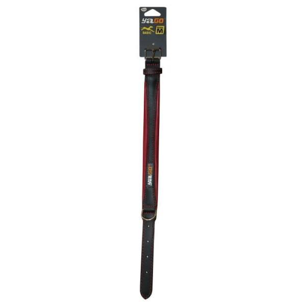 YAGO Collier en Cuir Noir et Rouge Souple et Réglable pour moyen chien, taille M 34-43 cm - Image 2