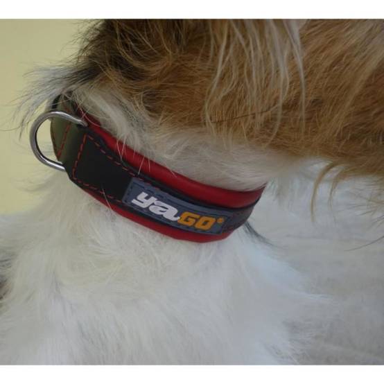 YAGO Collier en Cuir Noir et Rouge Souple et Réglable pour moyen chien, taille M 34-43 cm - Image 3