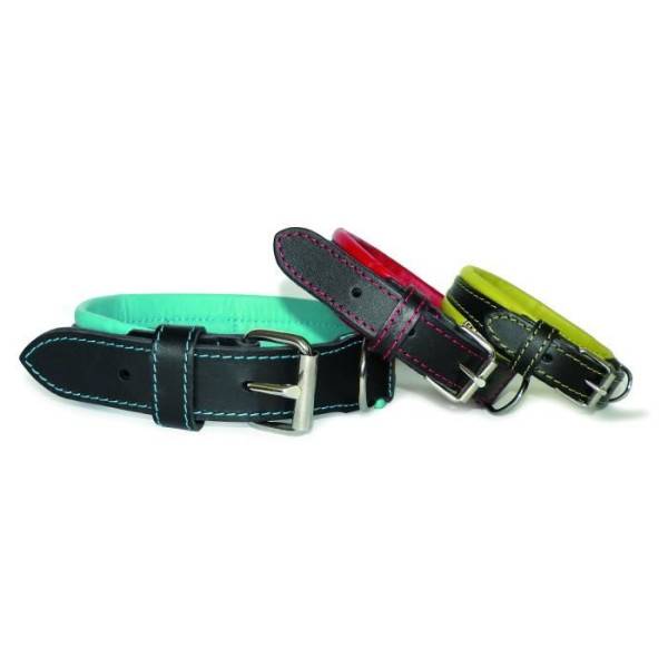 YAGO Collier en Cuir Noir et Rouge Souple et Réglable pour moyen chien, taille M 34-43 cm - Image 4