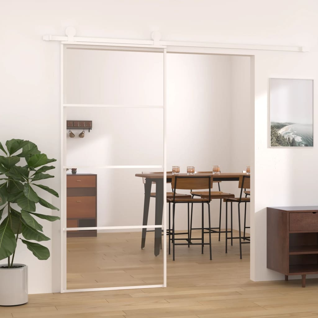 Vidaxl - Porte coulissante Verre ESG et aluminium 90x205 cm Blanc - vidaXL - Imagen 2