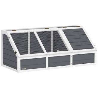 Sans Marque - Maison enclos cage pour petit animal tortue en bois avec couvercle ouvrable, loquets, 2 espaces distincts, gris