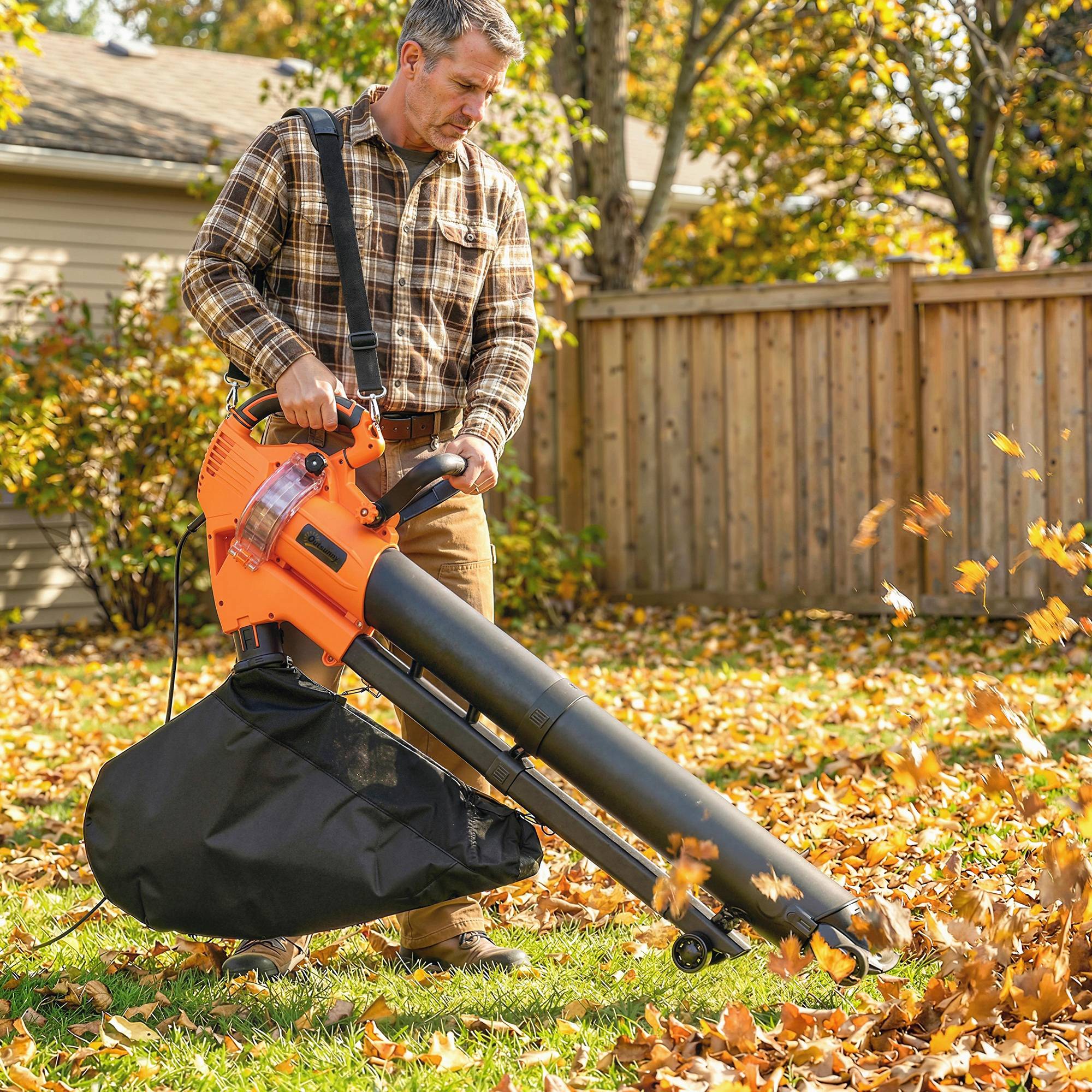 Aspirateur-souffleur de feuilles filaire 3000w 3-en-1 avec fonction broyage, sac de collecte 40l, 4 roues, vert - Image 3