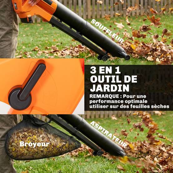 Aspirateur-souffleur de feuilles filaire 3000w 3-en-1 avec fonction broyage, sac de collecte 40l, 4 roues, vert - Image 6