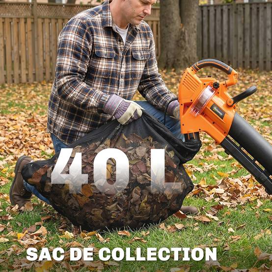 Aspirateur-souffleur de feuilles filaire 3000w 3-en-1 avec fonction broyage, sac de collecte 40l, 4 roues, vert - Image 9