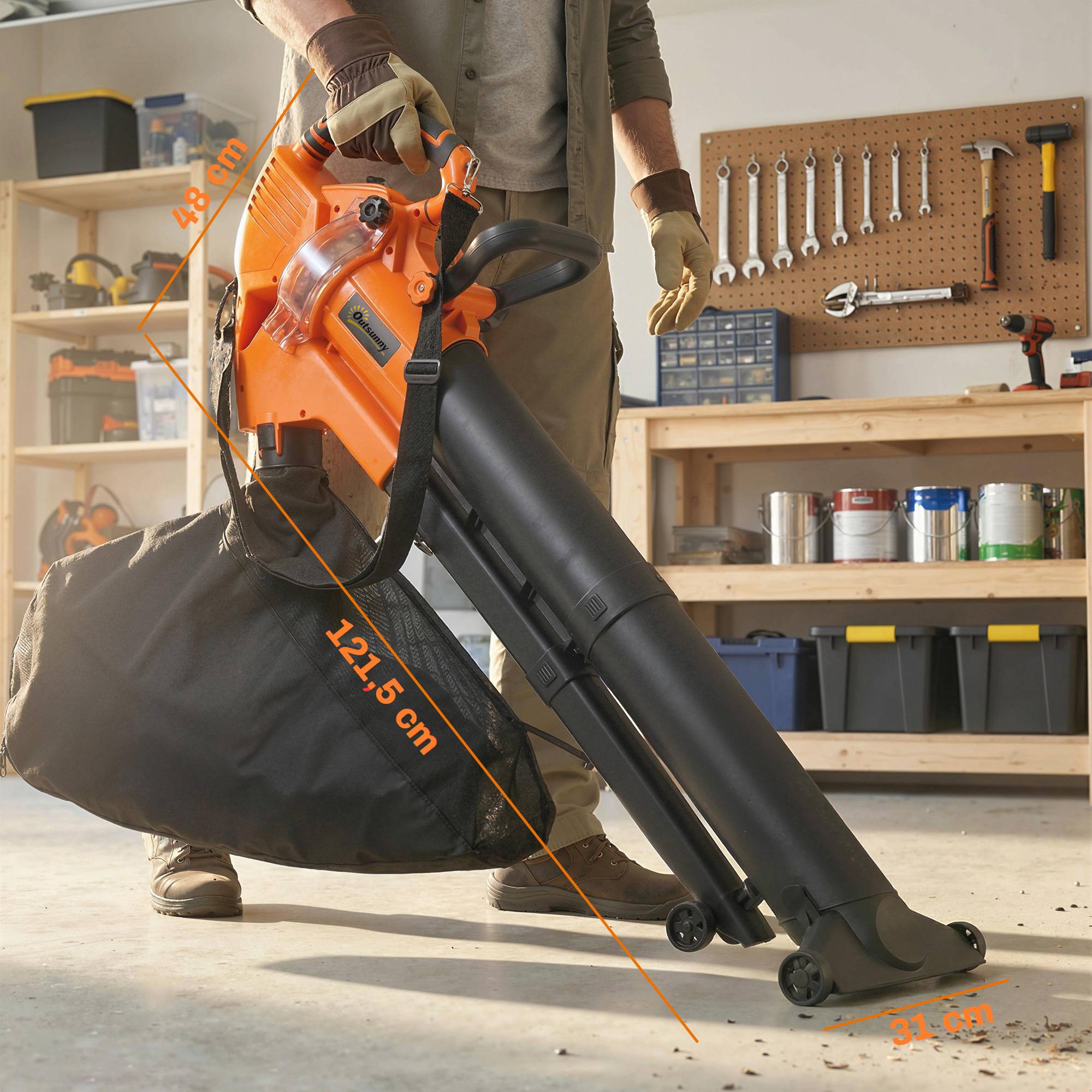 Aspirateur-souffleur de feuilles filaire 3000w 3-en-1 avec fonction broyage, sac de collecte 40l, 4 roues, vert - Image 5