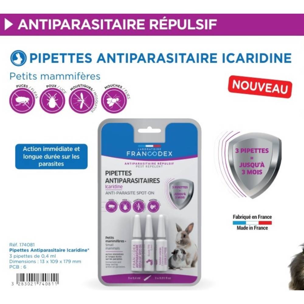 Francodex - 3 Pipettes antiparasitaires protection renforcée pour rongeurs - Imagen 2