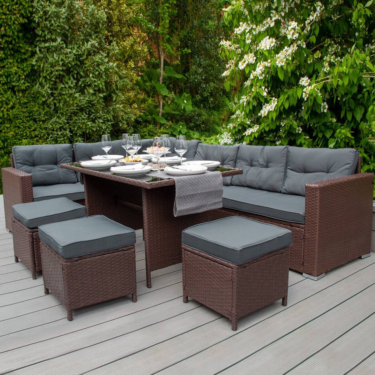 Monstershop - Salon de Jardin 9 personnes & Coffre de Rangement en Rotin – Marron - Imagen 2