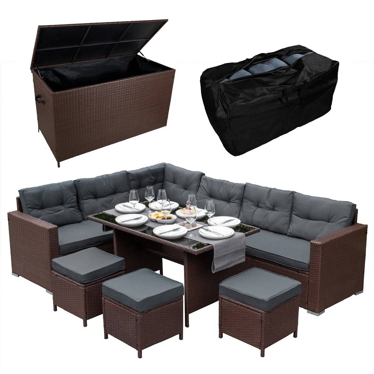Monstershop - Salon de Jardin 9 personnes & Coffre de Rangement en Rotin – Marron - Imagen 1
