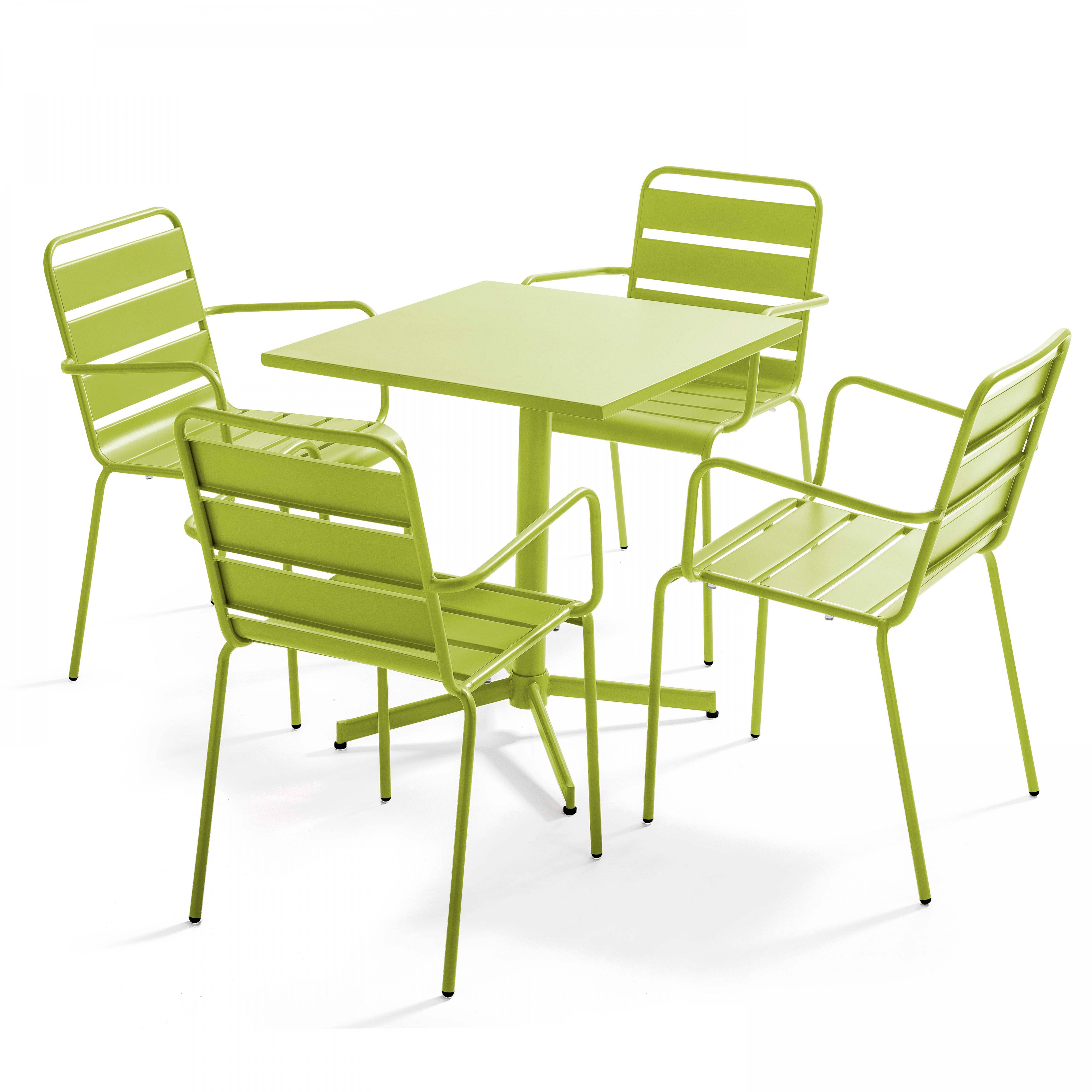 Oviala - Ensemble table de jardin et 4 fauteuils en métal vert Palavas - Oviala - Imagen 1