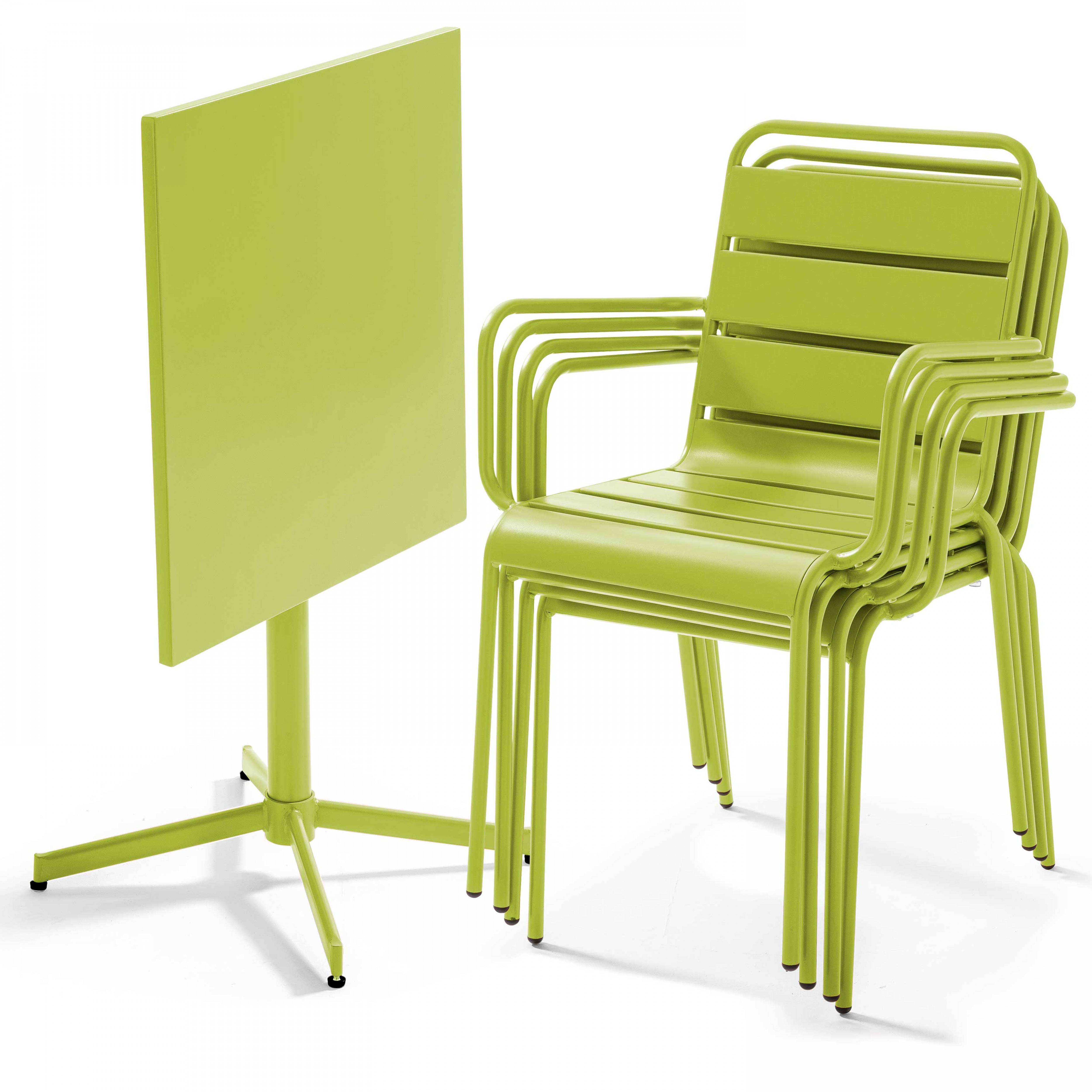 Oviala - Ensemble table de jardin et 4 fauteuils en métal vert  Palavas - Oviala - Imagen 3