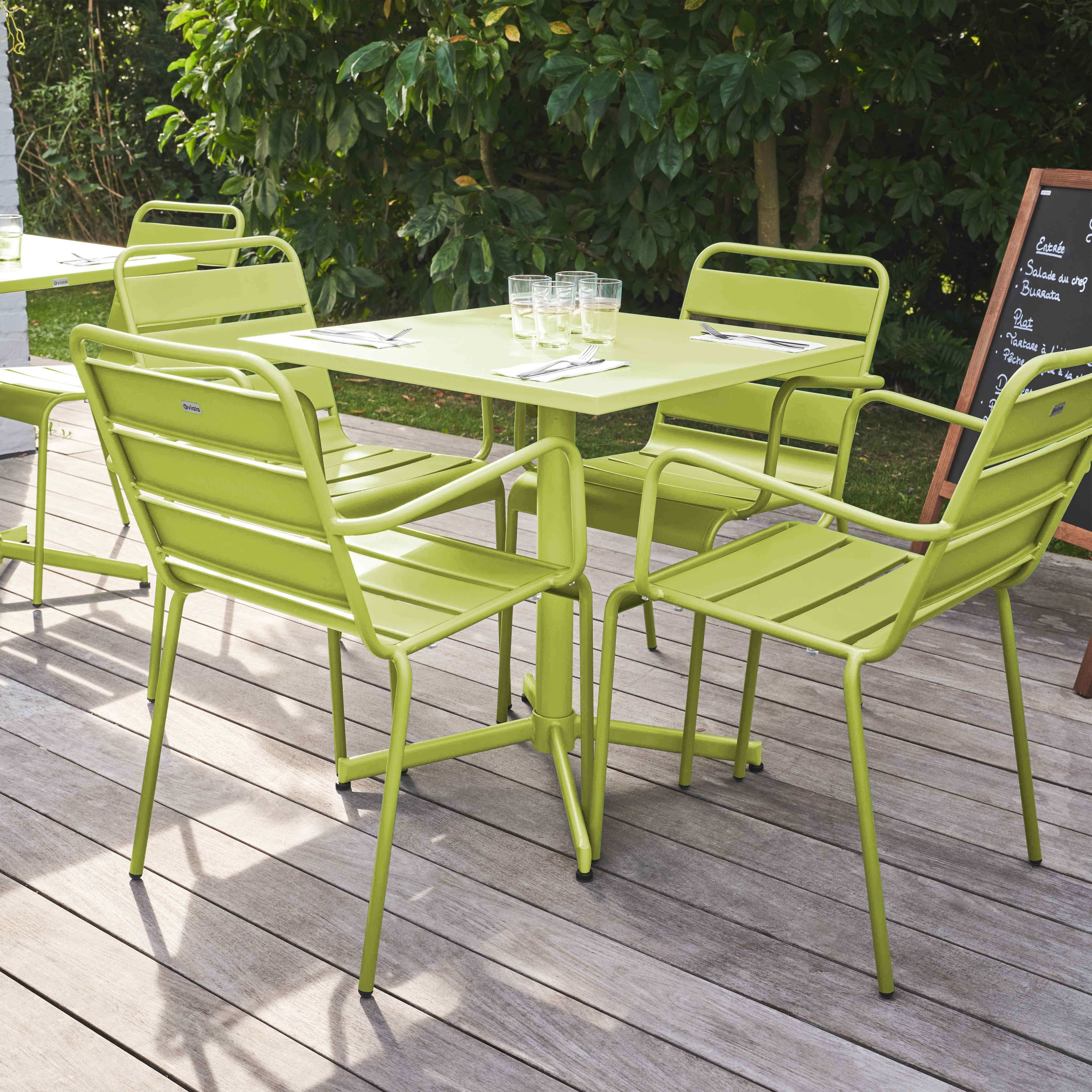 Oviala - Ensemble table de jardin et 4 fauteuils en métal vert  Palavas - Oviala - Imagen 2