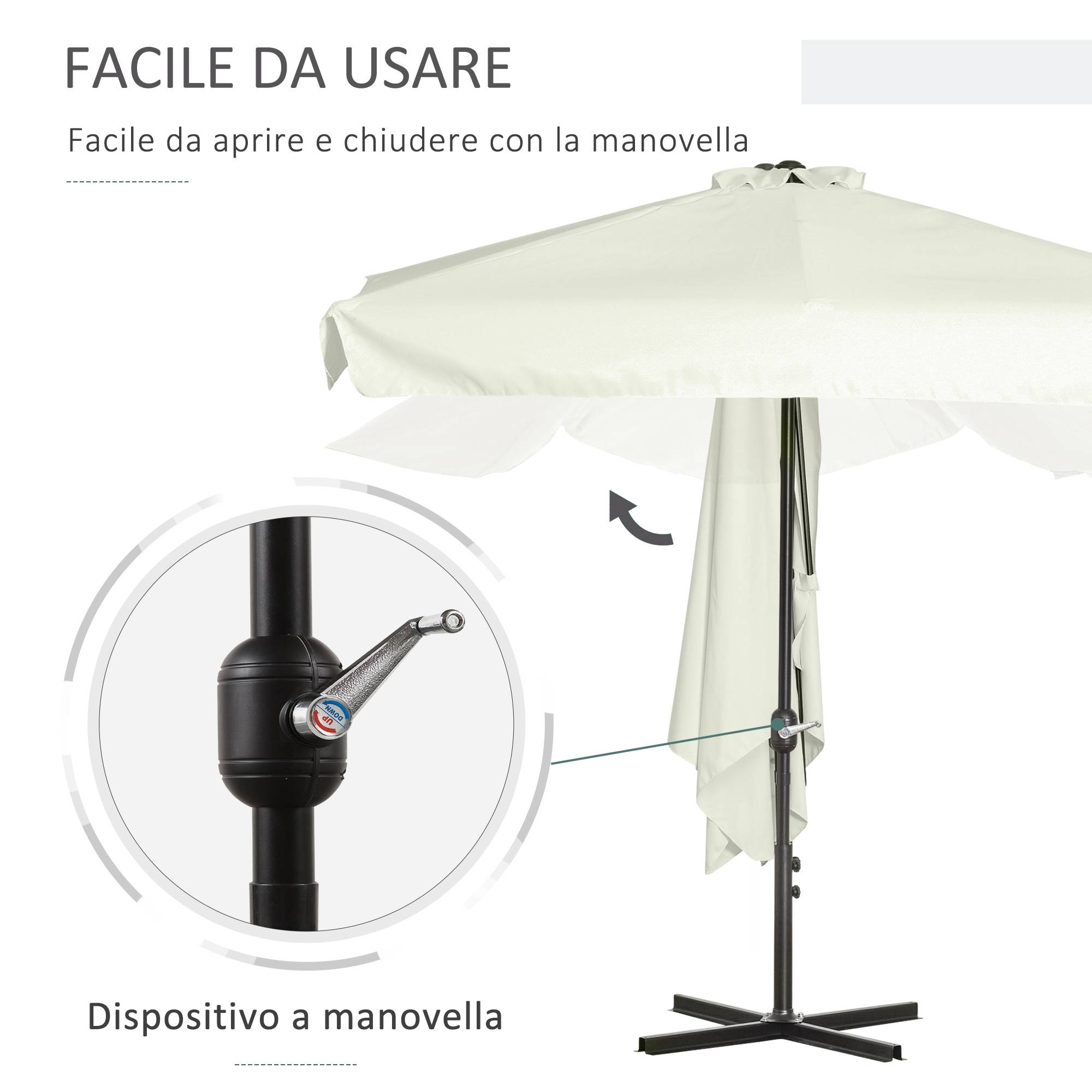 Demi-Parasol Mural Métal pour Balcon et Terrasse avec Manivelle 230x130 Crème - ComfortXL Outdoor Living - Image 6