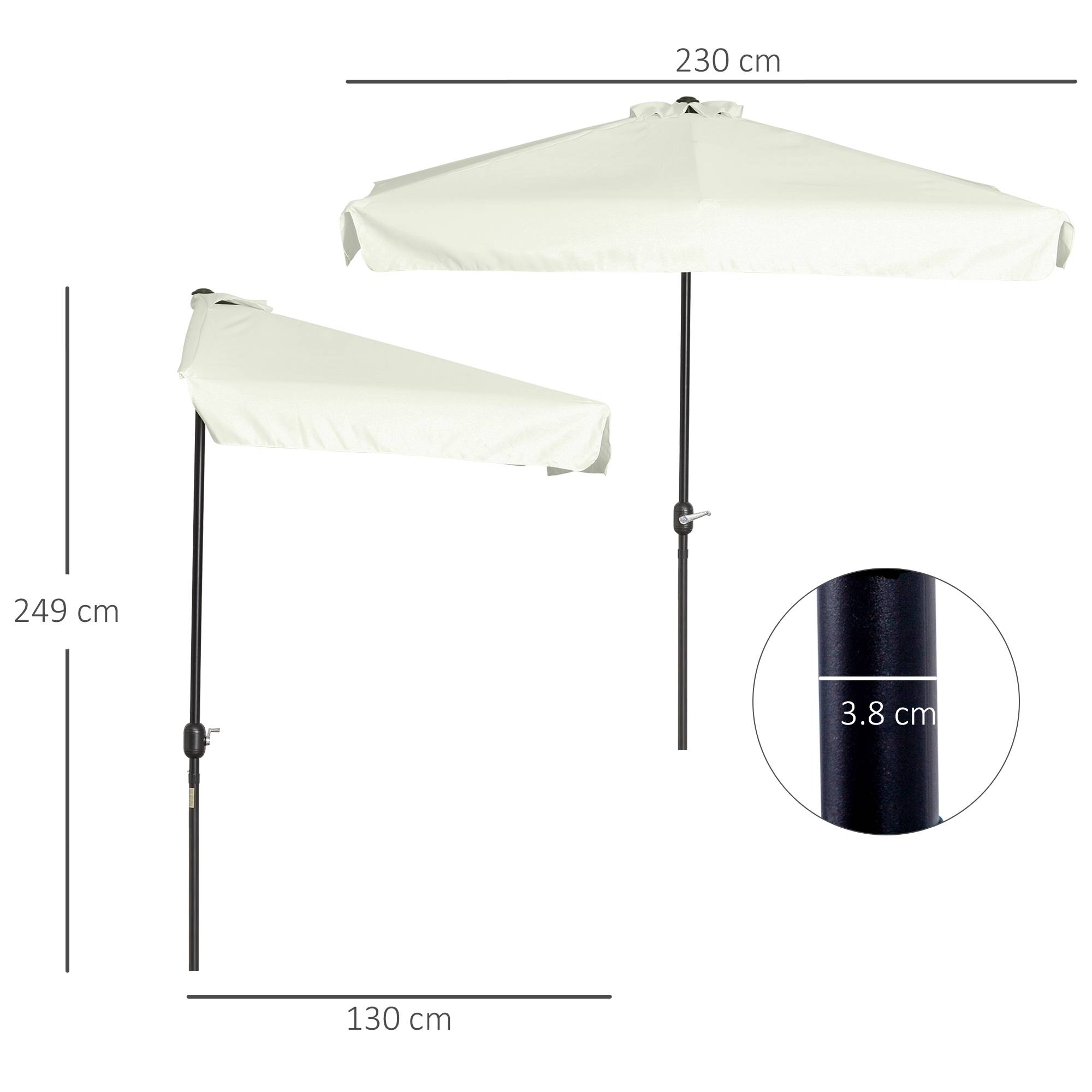 Demi-Parasol Mural Métal pour Balcon et Terrasse avec Manivelle 230x130 Crème - ComfortXL Outdoor Living - Image 5