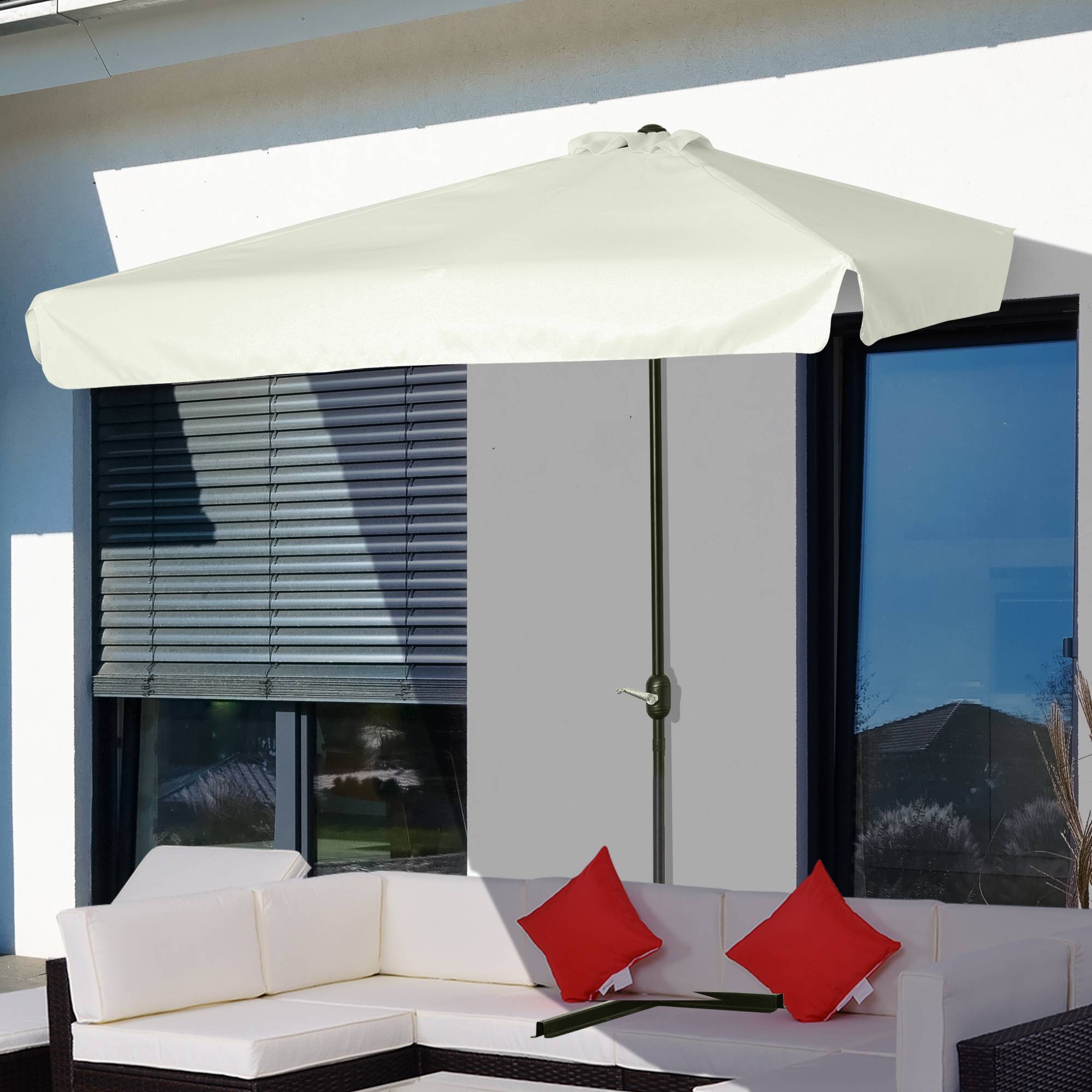 Demi-Parasol Mural Métal pour Balcon et Terrasse avec Manivelle 230x130 Crème - ComfortXL Outdoor Living - Image 3