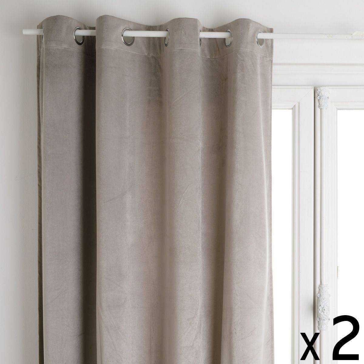 Atmosphera - Lot de 2 Rideaux à  œillets Occultant en Velours  Gris souris 140 x 260 cm - Imagen 1