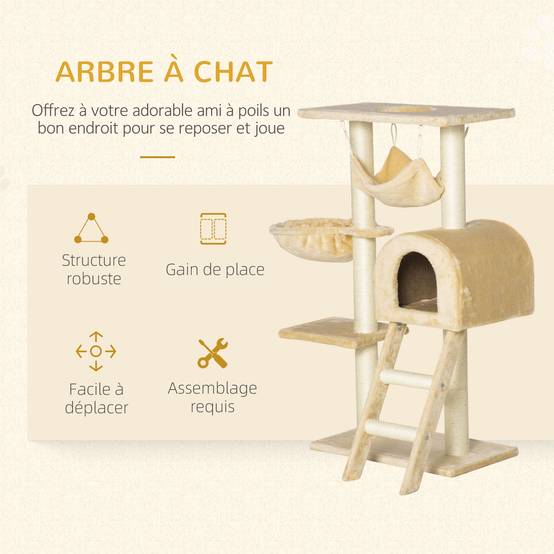 Arbre à chat griffoir panneaux particules pour chats centre multi-activités 98cm beige - ComfortXL Outdoor Living - Image 6