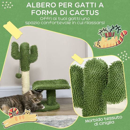 Arbre à chat sisal pour chatons design cactus griffoir et balle de jeu 35x31x55cm vert - ComfortXL Outdoor Living - Image 6