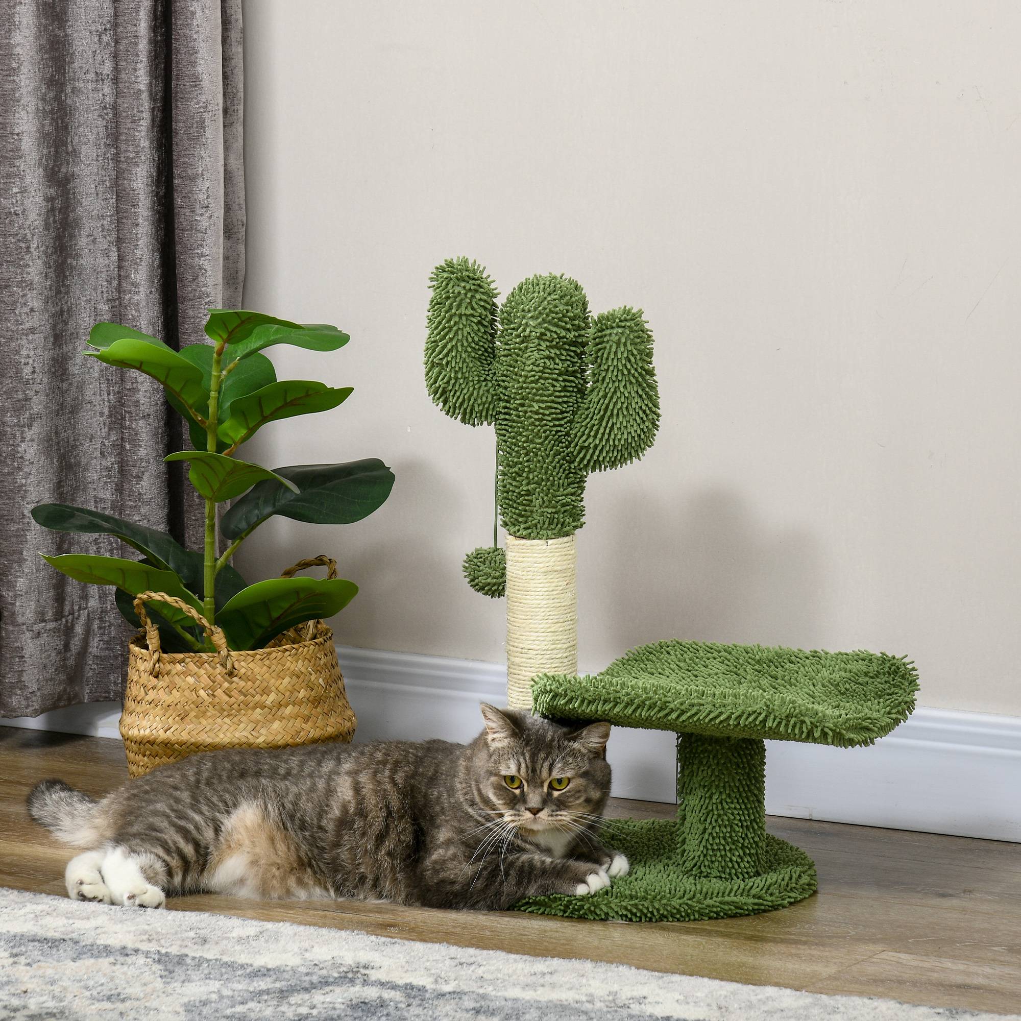 Arbre à chat sisal pour chatons design cactus griffoir et balle de jeu 35x31x55cm vert - ComfortXL Outdoor Living - Image 3