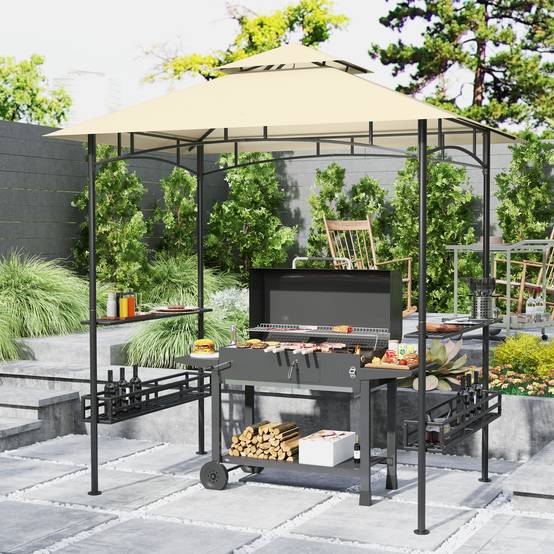 ComfortXL - Tonnelle abri barbecue métal jardin protection chaleur fumée 240x150cm beige - ComfortXL Outdoor Living - Image 3