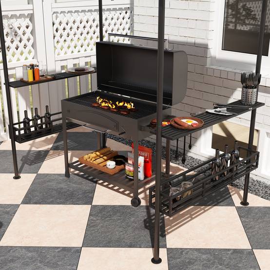 ComfortXL - Tonnelle abri barbecue métal jardin protection chaleur fumée 240x150cm beige - ComfortXL Outdoor Living - Image 9