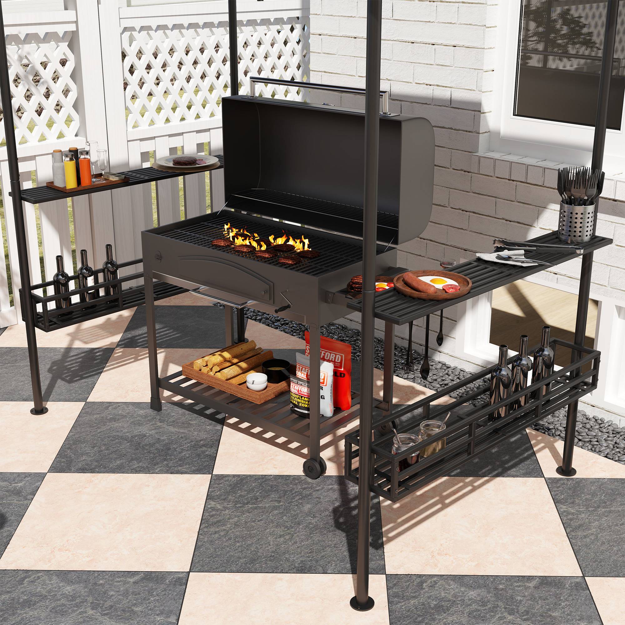 ComfortXL - Tonnelle abri barbecue métal jardin protection chaleur fumée 240x150cm beige - ComfortXL Outdoor Living - Image 9